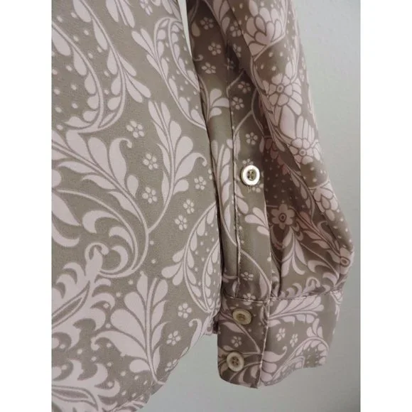 New York Company Shirt Button Down Brown Pink Career Long Tab Sleeve Blouse S - Picture 4 of 10